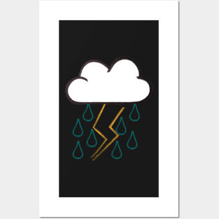 Colored Rainy and Stormy Cloud Design (Turquoise Blue) Posters and Art